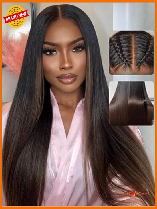 Human Hair Lace Front Wig 7x5 HD Yaki Straight Drawstring Glueless 150% Density main image 5